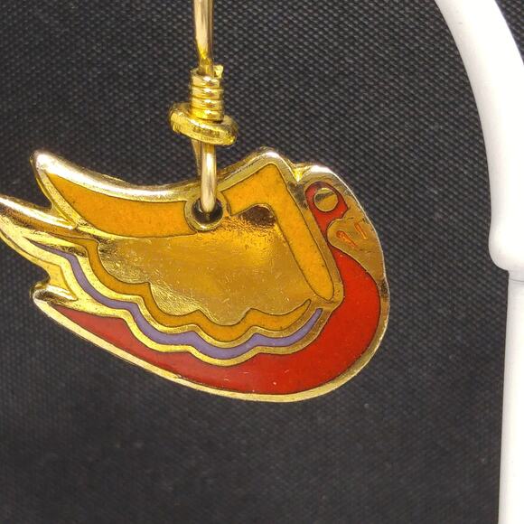 Laurel Burch "Wild Swan" Bird Earrings, Gold Plated, Enamel Cloisonne, 1980s - Picture 2 of 10